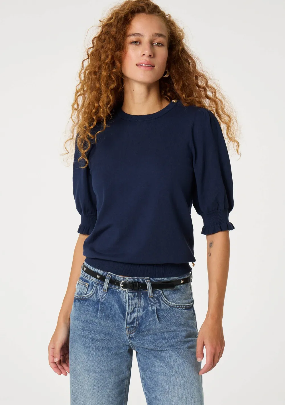 Truien>FABIENNE CHAPOT TRUI KORTE MOUW Blauw