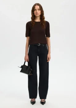 Truien>SELECTED FEMME TRUI KORTE MOUW Bruin