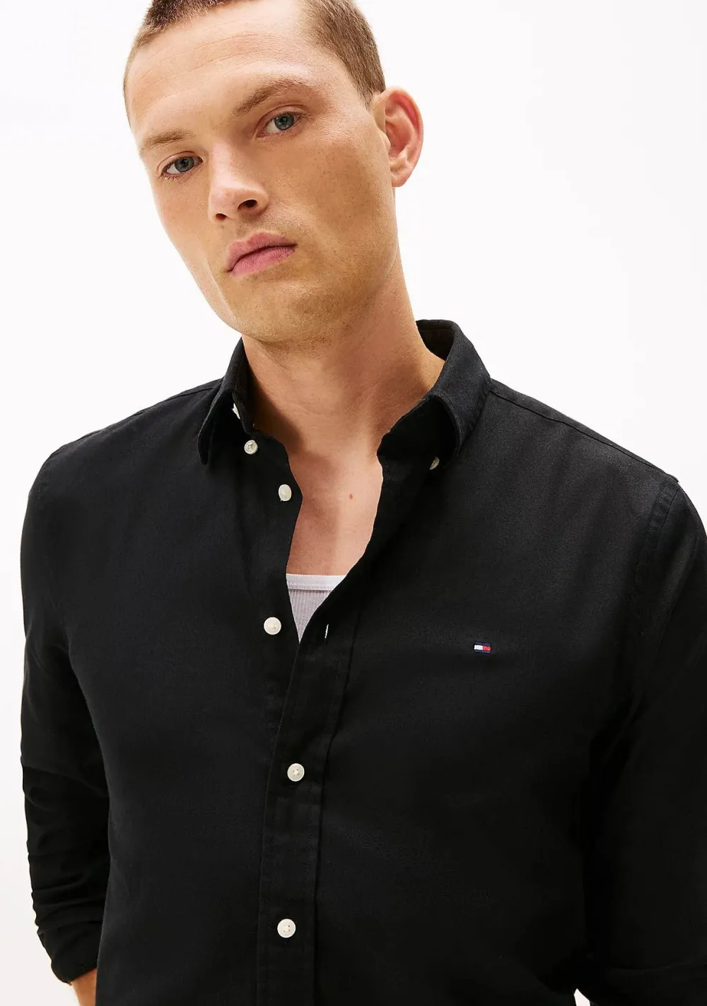 Overhemden>TOMMY HILFIGER OVERHEMD Zwart